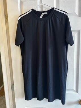 Diadora Black Midi Dress with White Shoulder Stripes